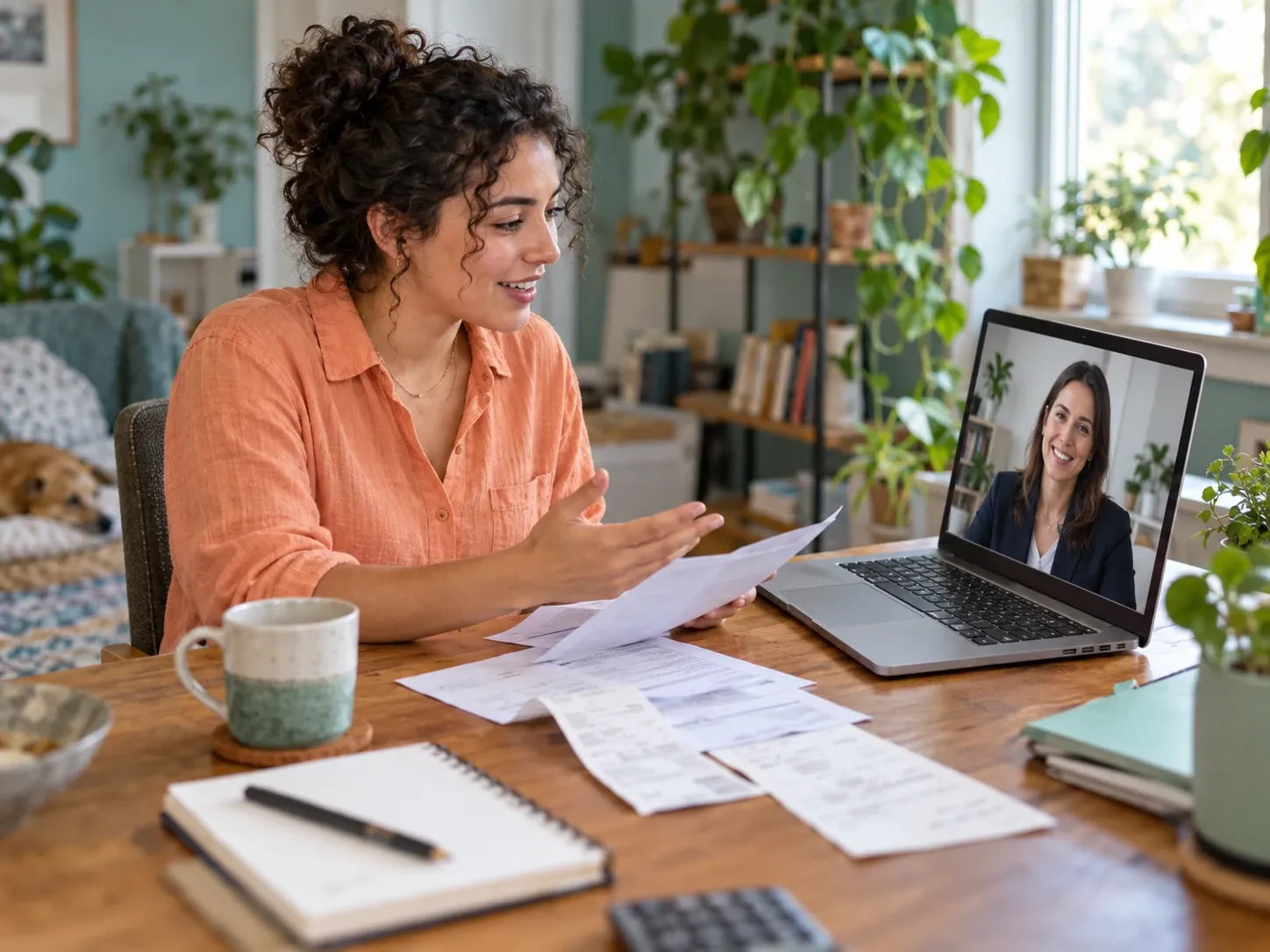 An independent earner going over expense records with a tax expert on a video call